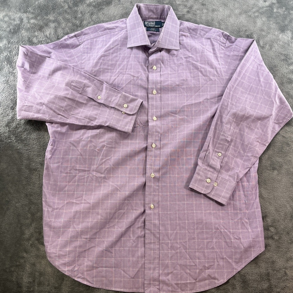 Polo Ralph Lauren Regent Shirt Mens 17 32/33 Purple Plaid Dress Classic Fit